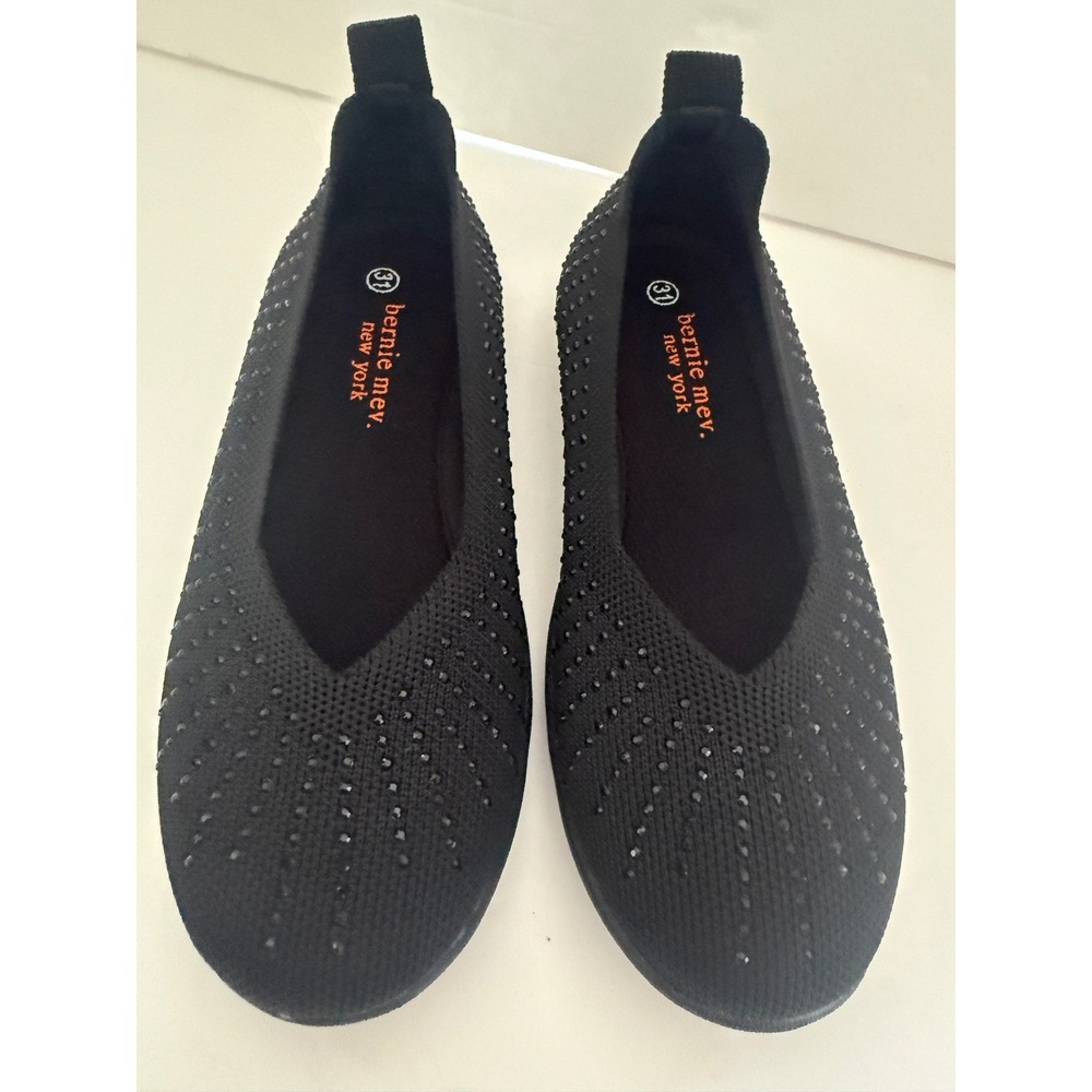 Bernie Mev Adi K Kids Black Pewter Rhinestone Stretch Knit Memory Foam Flats 34